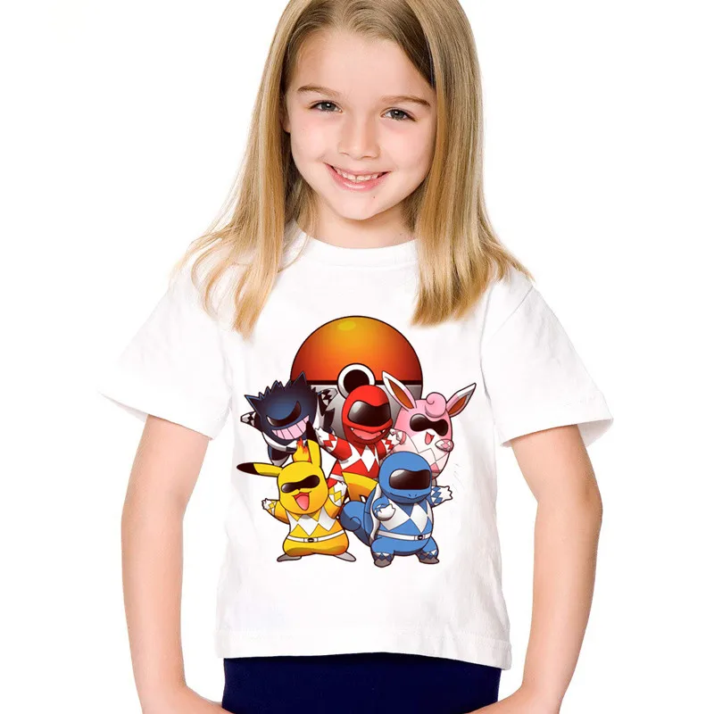 Детские Забавные футболки с мультяшным принтом Go Poke Rangers детские летние
