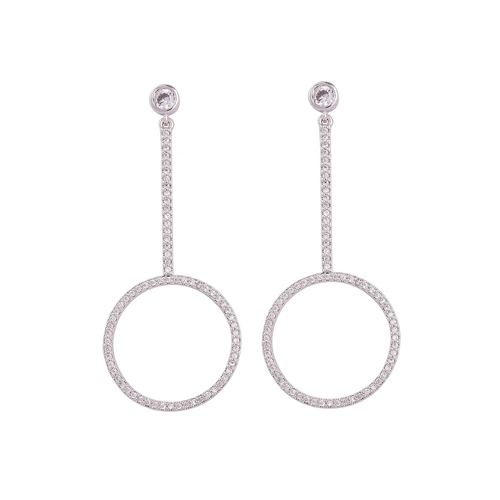 

Hot Trendy Silver Color Geometry Bar Hollow Ring Earrings 100% Allergy Free Earrings with White Cubic Zirconia Stone Earrings