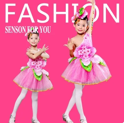 

pink girl flower dance costumes festival dance clothing for children new year dance costumes