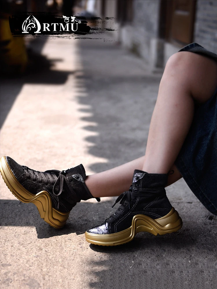 

Artmu New Women Boots Lace Up Shoes Handmade Leather Shoes Sports Outdoor Ankle Boots Lightweight Boots Woman Designer Shoes