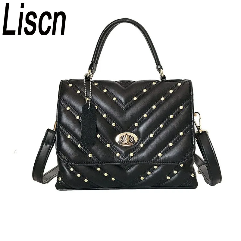

Fashion atmosphere small square bag Korean version of the wild Messenger shoulder bag rivet embroidery thread handbag luxury han