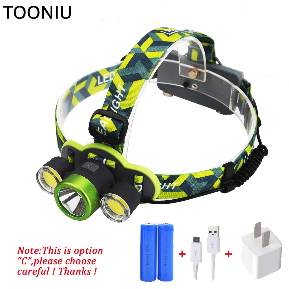 Beste Tooniu LED Koplamp Zaklamp 4000 Lumen 1T6 2COB LED Waterdichte Heldere Cree Head lamp 4 Modi met 18650 Oplaadbare Batterij
