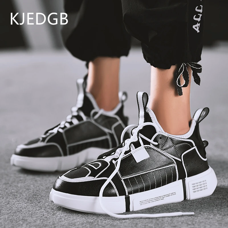 

KJEDGB 2019 New Men Shoes Black White Comfortable Men Casual Shoes Fashion Design Sneakers Adult Male Tennis Trendy Shoes Man