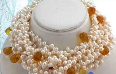 

10ROW 17" 7MM WHITE RICE FW PEARL CRYSTAL NECKLACE