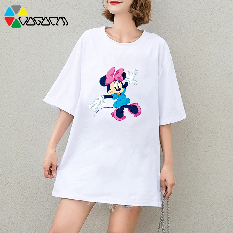 

Big Size Women Summer Cartoon Print Tee MInnie Mickey Mouse Cute Short Sleeve Harajuku Tops Breathable T-shirt MInnie Mickey