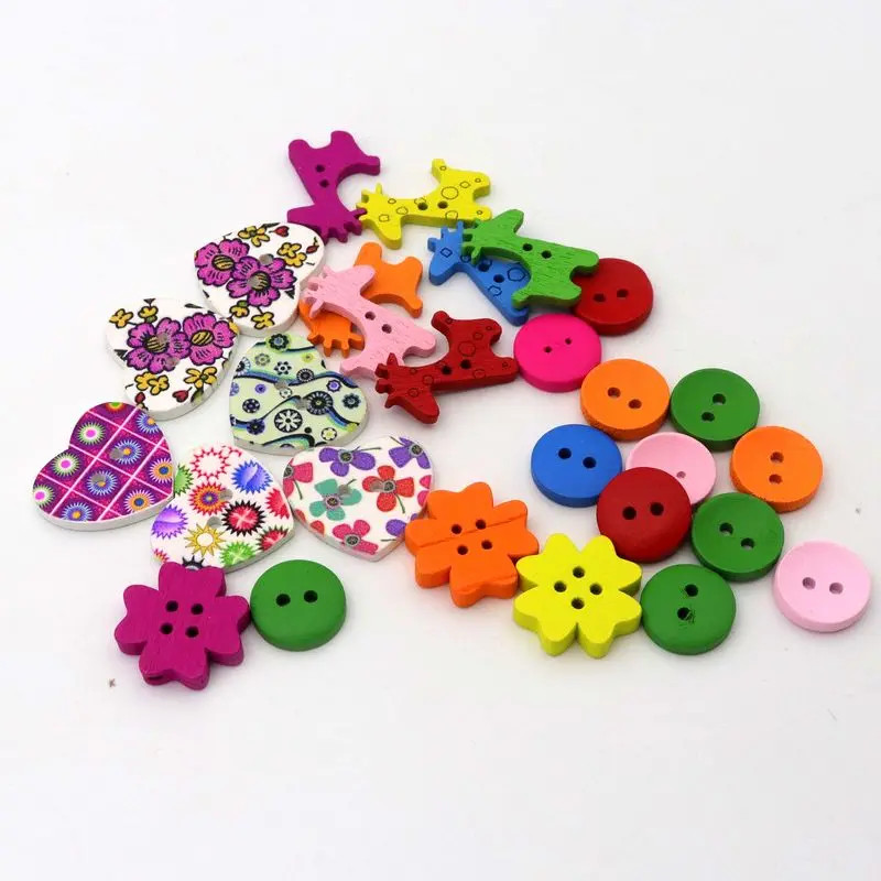 

40pcs/lot Mixed Color Spacer Beads Cute Heart Round Deer Flower Wood Beads For Jewelry Finding Handmade Jewelry DIY Accessories