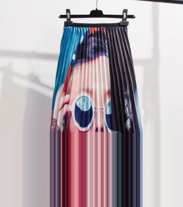 blue skirt Korobov для женщин плиссированная юбка Новинка года Vogue Личность печати Saia Faldas корейский High Street Harajuku Boho Jupe Femme 77947 - Цвет: blue skirt