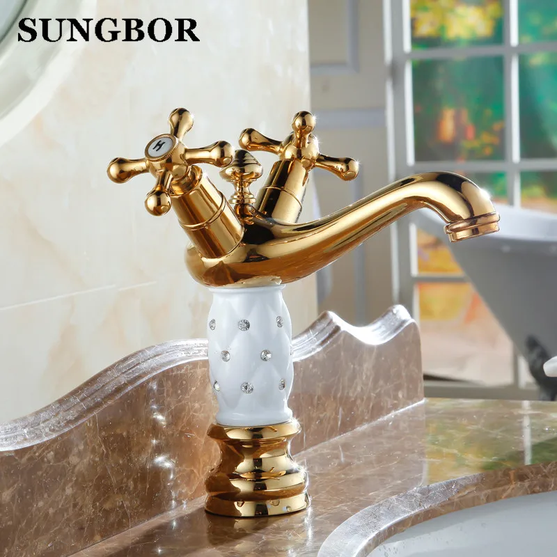 Pineapple Diamond Brass Basin Faucet Gold Polished Fashion Baked