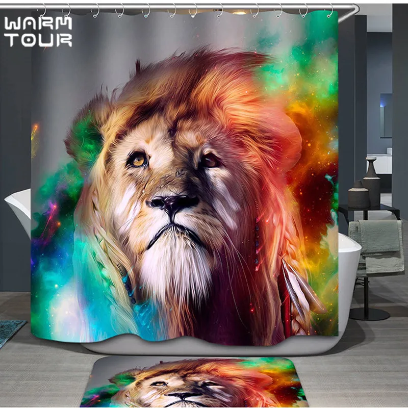 

Warm Tour Custom Animal Theme Of The Ink Painting Tiger Background Decorative Waterproof Fabric Bathroom Shower Curtains Set