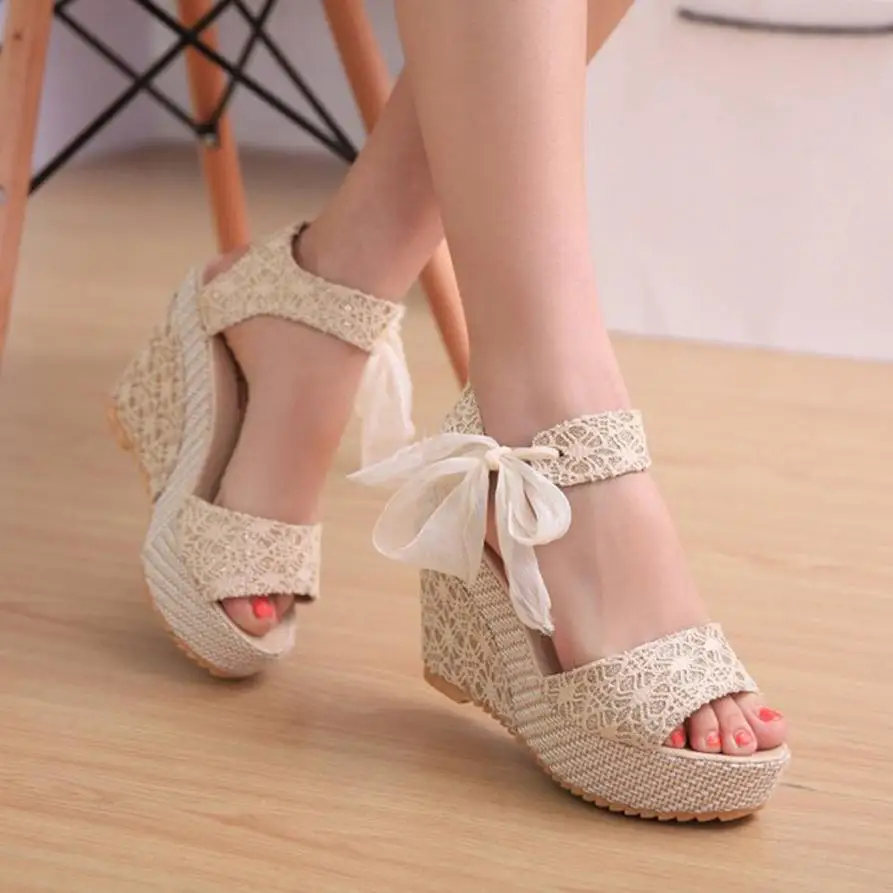 

SAGACE Sandals high quality Fashion Slope With Flip Flops Sandals Lace-Up Wedges Loafers sandals summer 2018MA30