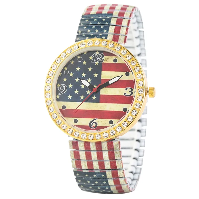 Модные кварцевые часы для женщин и мужчин Роскошные уникальные американские флаги часы с узором классические бриллианты инкрустированные