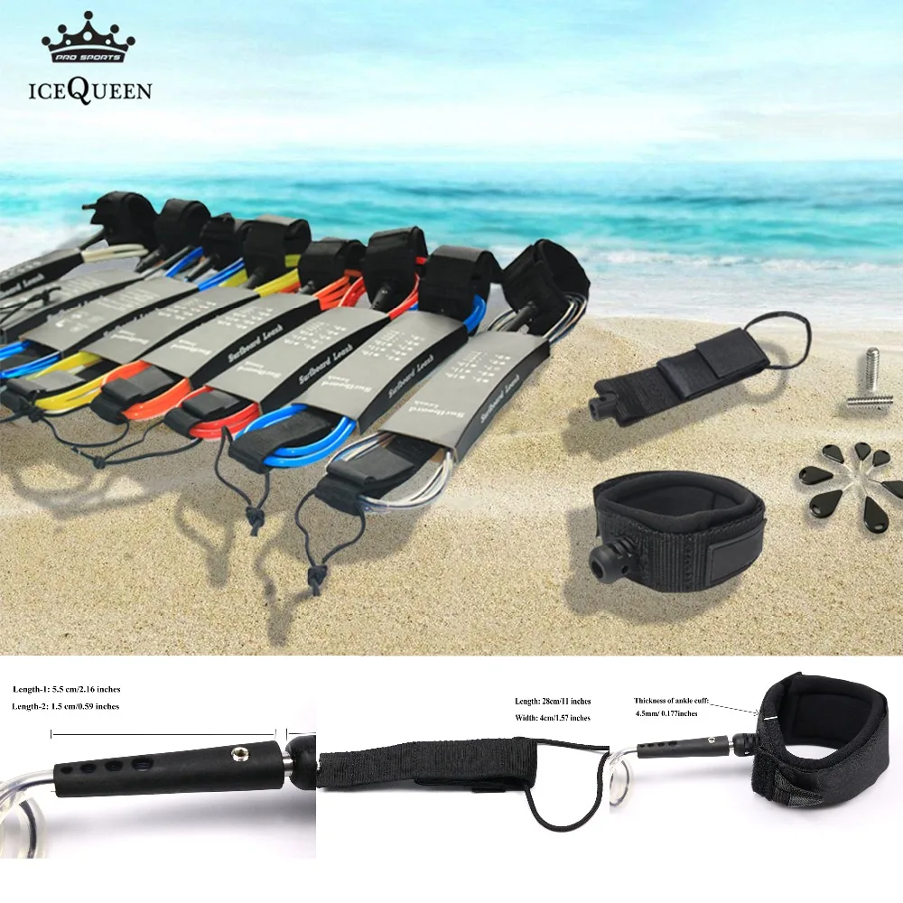 2Pcs Pack Free shipping Premium 7mm 6ft 7ft Surfboard Leash Paddle board leash 1 Year Warranty
