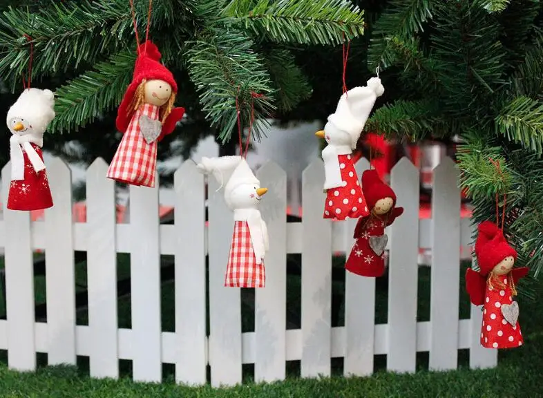 Дизайн 6 шт. Рождественский Ангел и снеговик ткань кукла Описание рождественские висячие украшения кулон Рождественский подарок