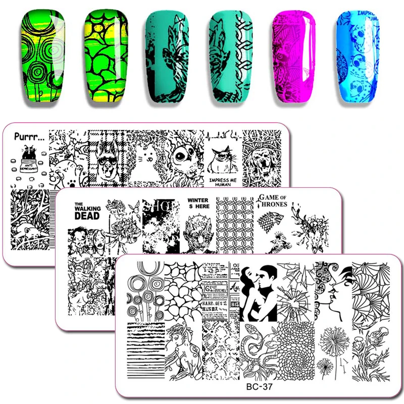 

WAKEFULNESS Cute Animal Pattern Nail Stamping Plates Halloween Image Nail Art Template Rectangle Stamp Manicure Nail Stencils