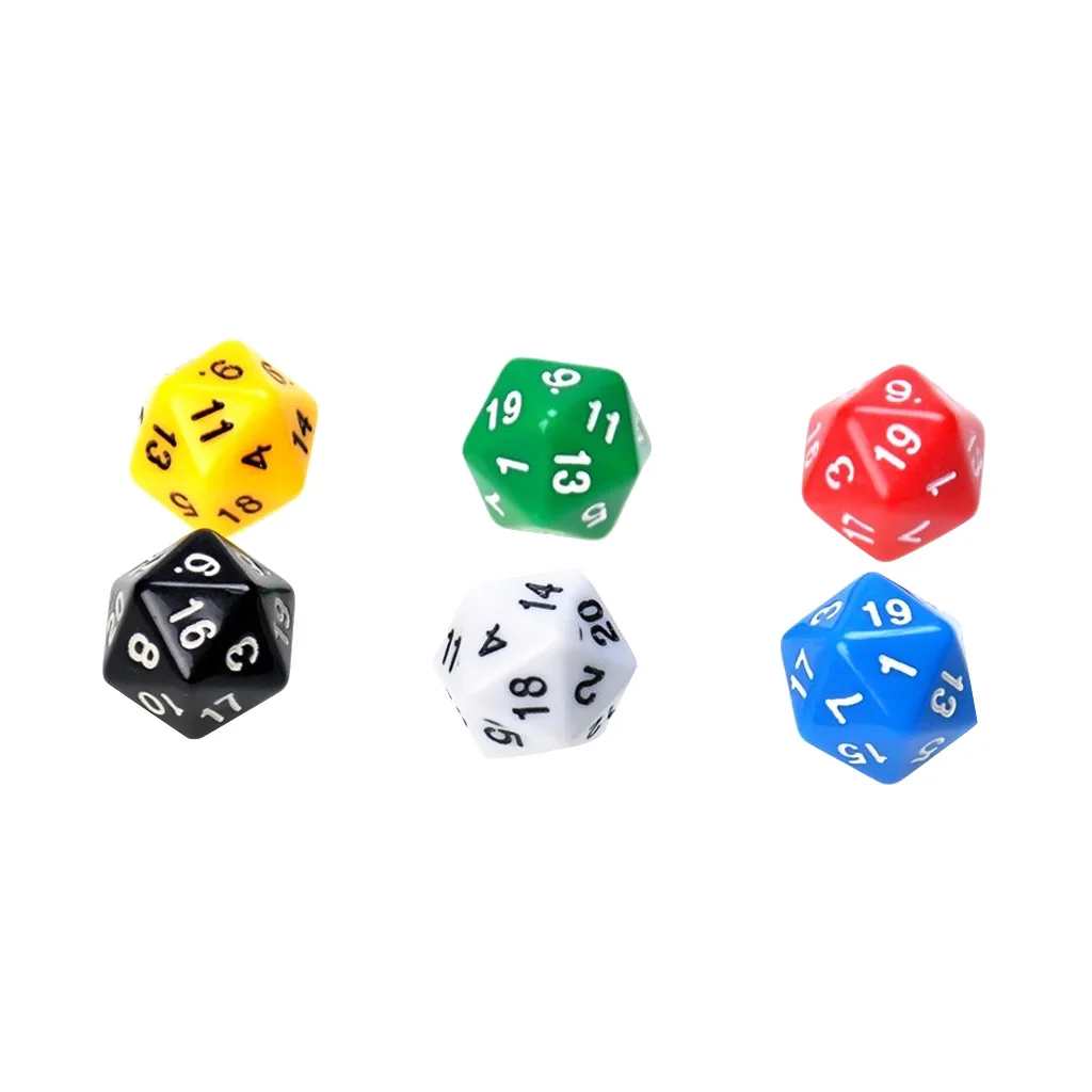 100 % brand new and high quality 6 Pcs D20 Gaming Dice Twenty Sided Die RPG D&D Six Opaque Colors 