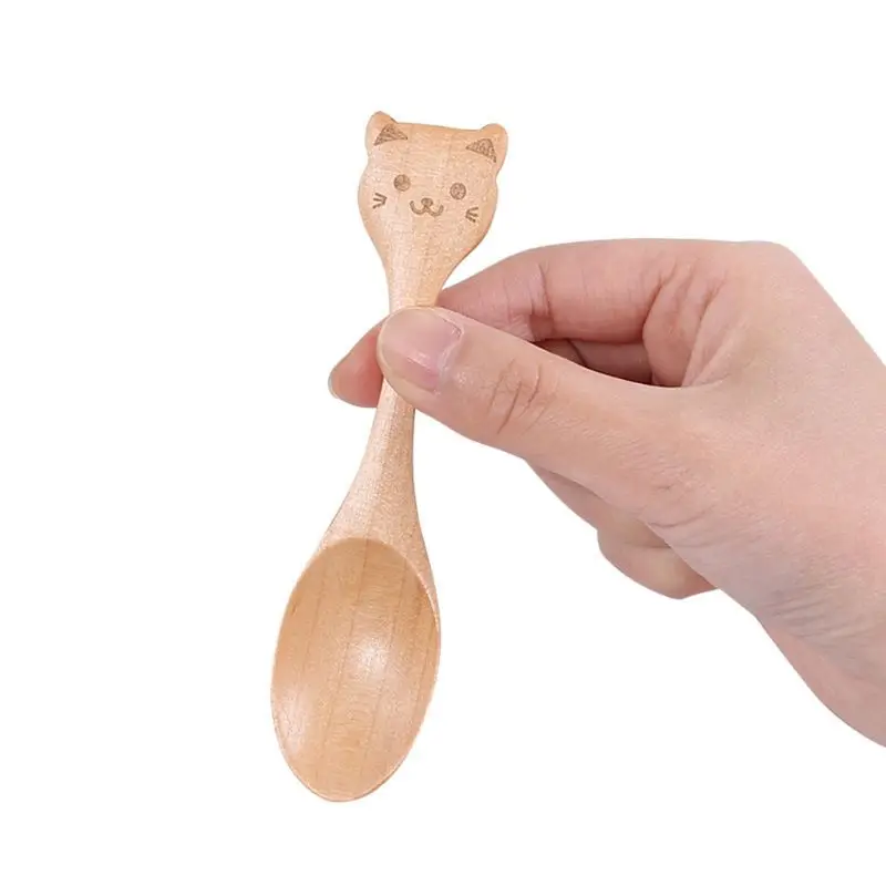 Для детей деревянный Catoon столовая посуда ложка Вилка ножи едят натуральный инструмент Симпатичные кошки и собаки Жираф Панда Свинья животных - Цвет: 3