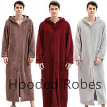 Модный мужской зимний халат размера плюс, мягкий теплый фланелевый Халат для гостиницы с шапкой, толстый Халат на застежке-молнии с капюшоном Trajes