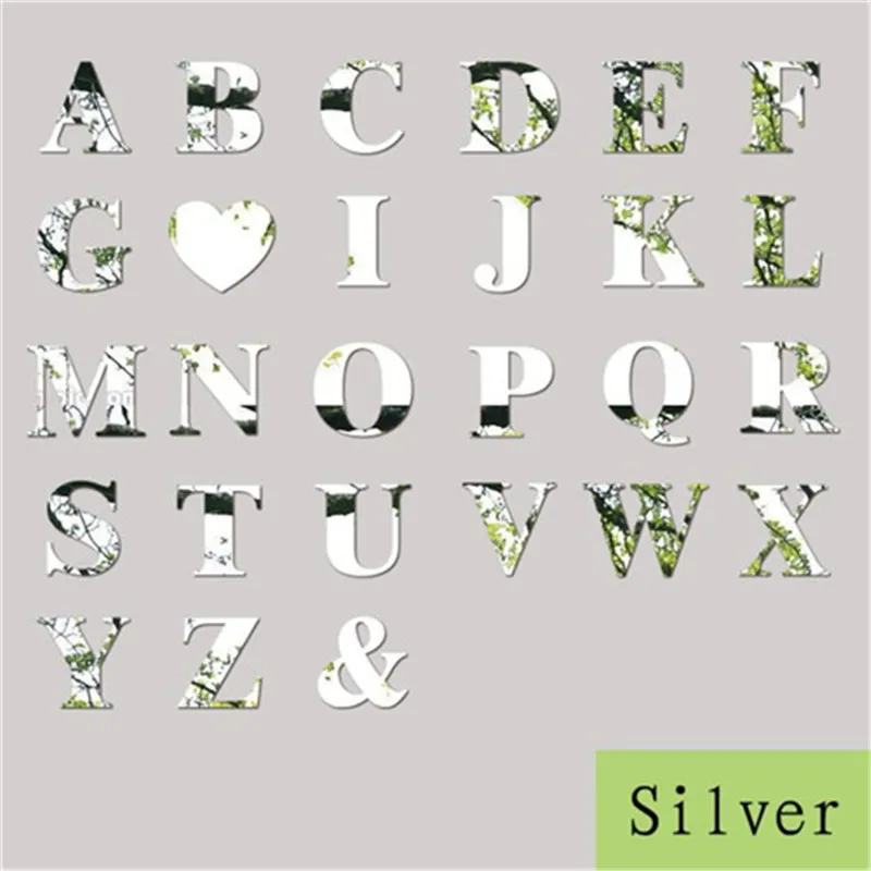 

Mirror Wall Sticker Decoration Silver 26 Letters wall Stickers Decal DIY Art Mural Home Decor Acrylic Decals Silver 2018 Hot M6