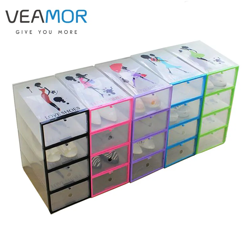 VEAMOR 4 قطعة/المجموعة المرأة حذاء تخزين صناديق المنظمة زائد حجم التشطيب تخزين طوي شفافة صناديق الأحذية WB1245
