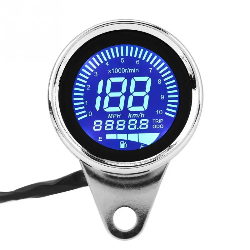 

Motorcycle Digital LED LCD Speedometer Tachometer Speed Gauge Retro Chrome Universal
