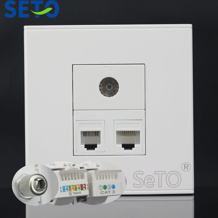 

SeTo 86 Type RJ45 Cat5e Network Lan + TV + RJ11 Cat3 Telephone Wall Plate Socket Keystone Faceplate