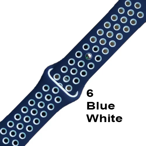 Дышащий силиконовый спортивный ремешок для Apple Watch 4, 3, 2, 1, 42 мм, 44 мм, резиновый ремешок для IWO Smart Watch 5, 6, 7, 8 - Цвет: C6 Blue White
