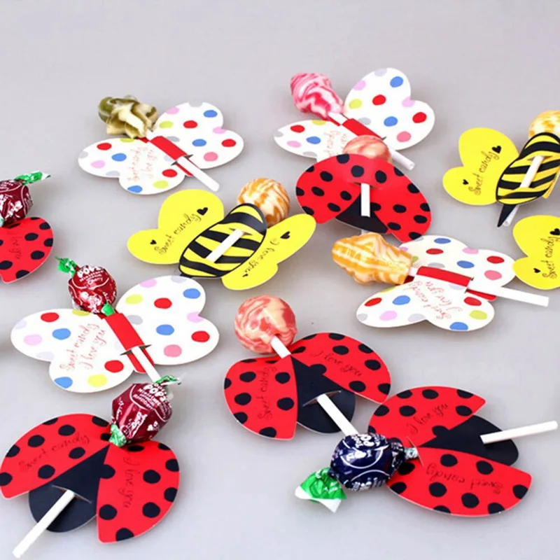 

Bee Butterfly Beetle Cute Small Animal Lollipop Decoration Paper Card Manual DIY Lollipop Children Birthday Party Decoration