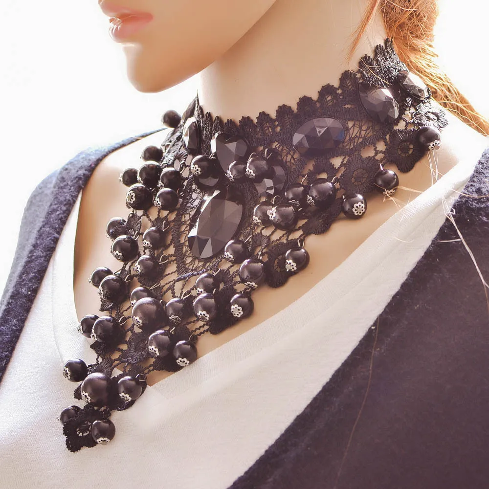 

Grace Female Jewelry Black Lace Necklaces & Pendant Short Choker Women Accessories European Fashion False Collar Necklace JQ275