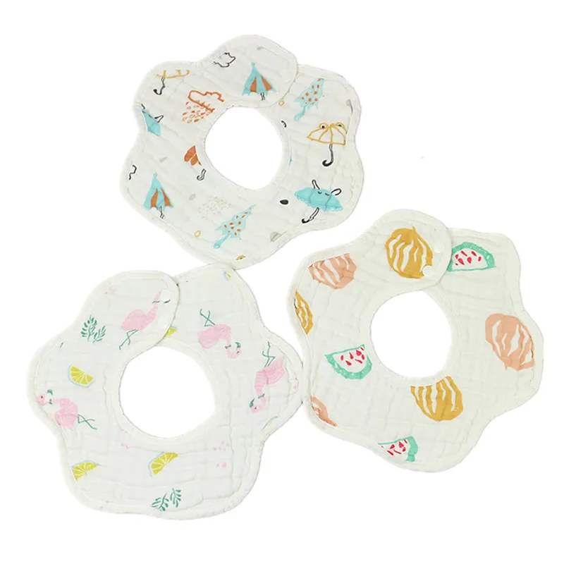 

1 Piece Wasoyoli Flower Type Bib 8 Layers Burp Cloths 26*29CM Printed Colorful 100% Muslin seersckuer Cotton Infant Bib