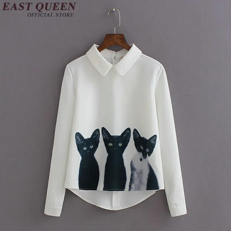 Cat blouse women blouses 2018 summer embroidered cat shirt cat print