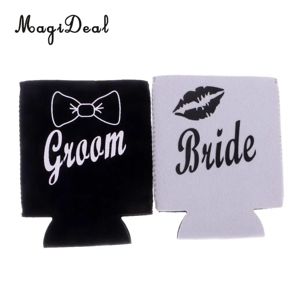 MagiDeal 2Pcs Neoprene Bride Lips Groom Stubby Beer Tin Can Cooler Sleeve Holder for Wedding Party Picnic BBQ Novelty Gift