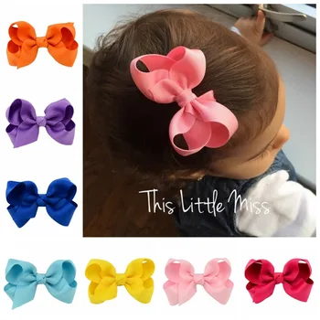 

20PCS/Lot Multicolor Flower Bow Duckbill Grosgrain Ribbon Bows Clip Children Hair Accessories Baby Solid Hairclips For Girl