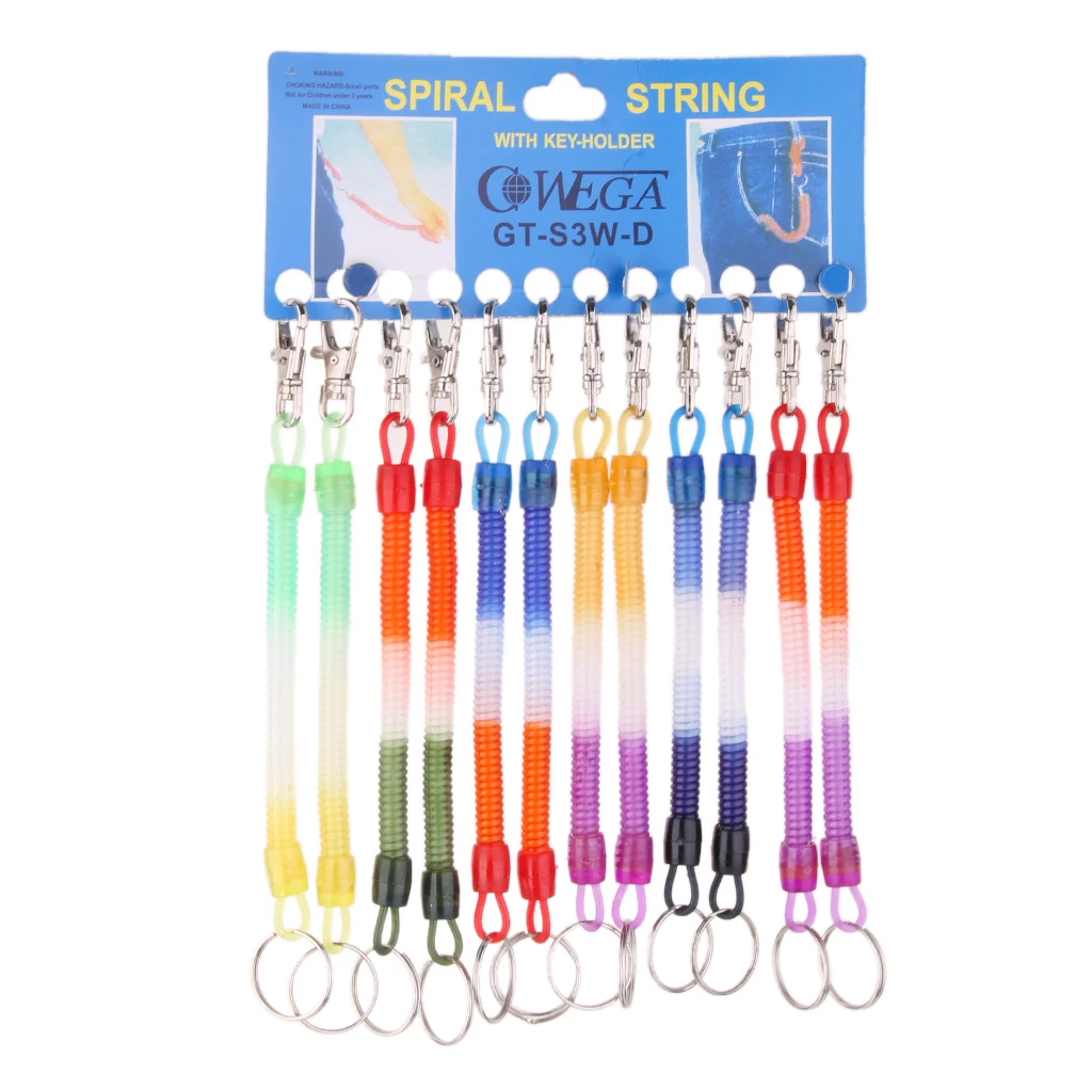 

12pcs Plastic Spring Spiral Retractable Keyring Clips Keychain Key Ring Multi-color Spiral Stretch String Keyring for Women bag