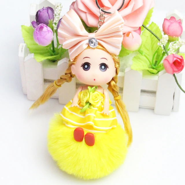 10 PCS A Set Fur Pompom Keychain Barbie Princess Car Keyring Barbie Doll Keychain Fairy Girl