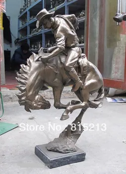 

bi00380 25"Western Art Copper Bronze Marble sculpture knight Cowboy tame Horse Statue