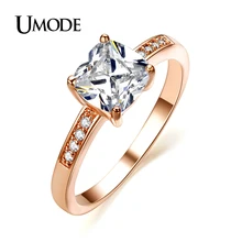 UMODE Rose Gold / Rhodium plated Jewelry Top Grade 7*7mm AAA CZ Halo Engagement Rings For Women Bijoux AJR0118