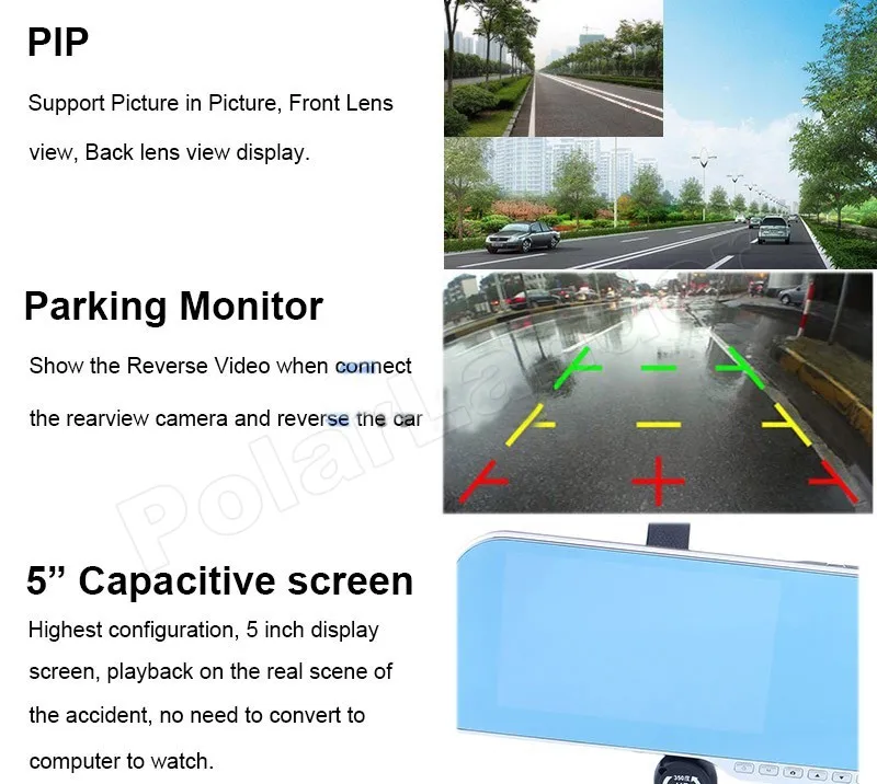 Для android wifi gps Навигация 5 дюймов зеркало заднего вида Специальный Автомобильный видеорегистратор 1080P Full HD с двумя линзами камера Сенсорный экран