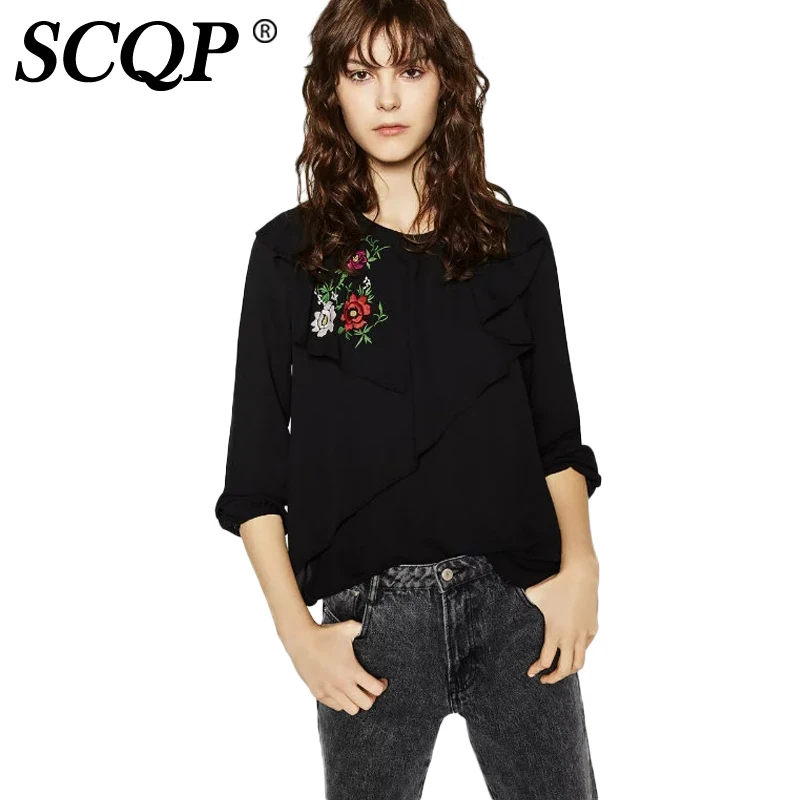 Aliexpress.com : Buy SCQP Ruffles Floral Embroidery Woman