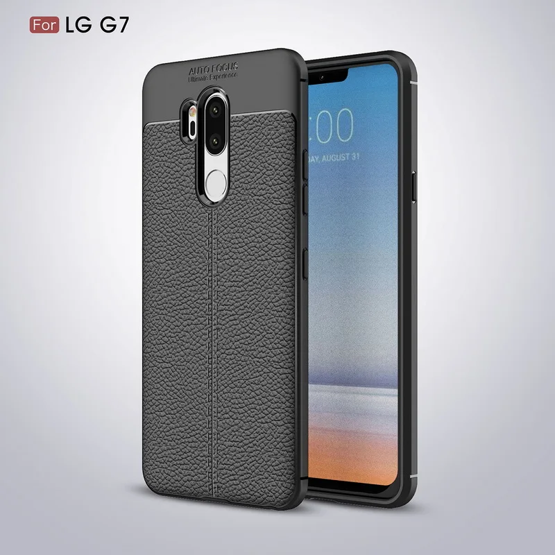 Ультратонкий кожаный чехол для телефона с зернистой текстурой для LG G7 G6 V30 чехол s Мягкий ТПУ Силиконовый противоударный чехол для LG Q7 Q6 Plus K8 K10 - Цвет: Black