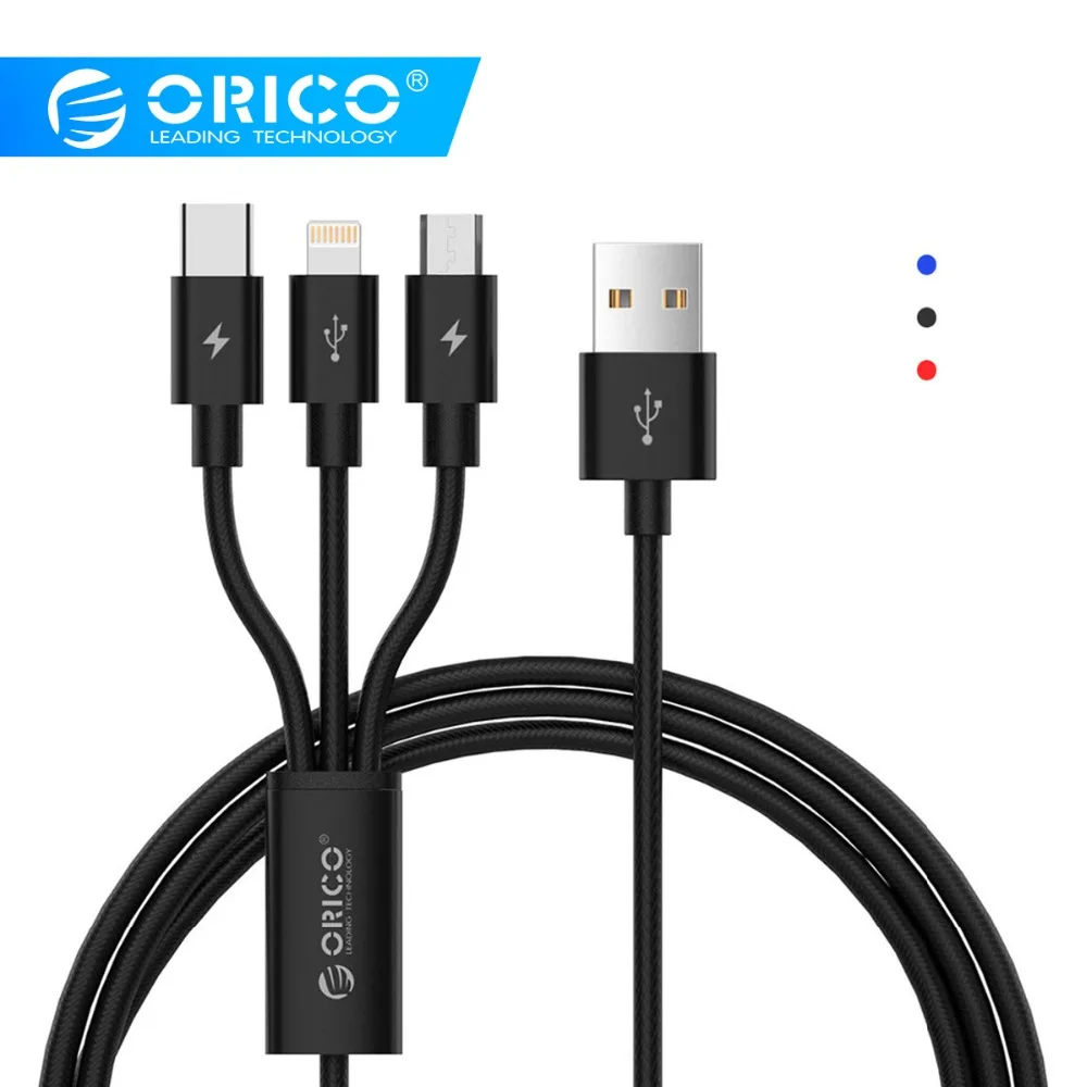 ORICO USB кабель 3 в 1 для iPhone X 5 6 7 8 кабель для мобильного телефона 2 в 1 Тип C Micro USB кабель для зарядное устройство для андроида кабель