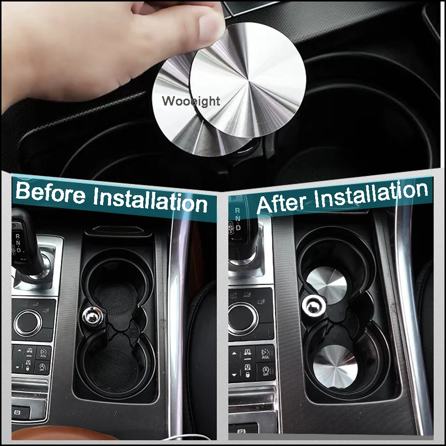Wooeight 2Pcs Silver Mental Car Water Cup Holder Mat Trim For Land Rover Range Rover Sport Vogue Discovery 4 5 Car Decoration (7)