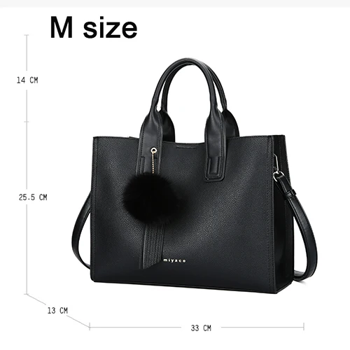 MIYACO сумка для женщин кожа дизайнерский сумка-мешок сумки Элегантный через плечо дамы руки с кисточкой и пушистый мяч - Цвет: Black Handbag