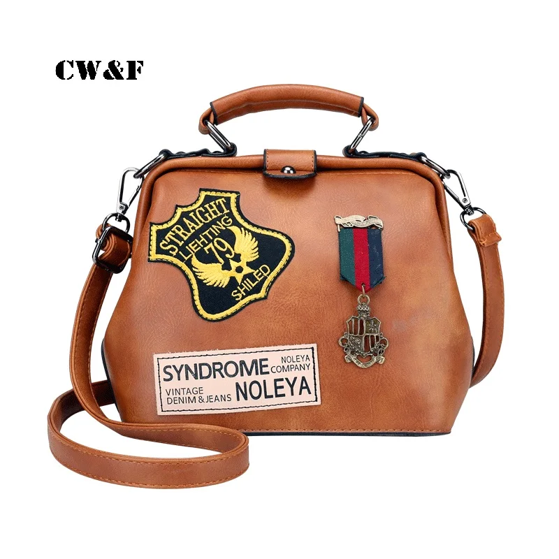 

2017 Fashion All-match Medal Doctor Tote Crossbody bag Women Messenger Shoulder BAGS Female Pu Leather Small Bag  Handbag
