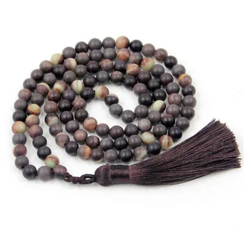 

New Design Natural 6mm Jiaban Stone 108 Beads Prayer Bracelet Buddhist Tassel Necklace Unisex Jewelry Christmas Gift Wholesale