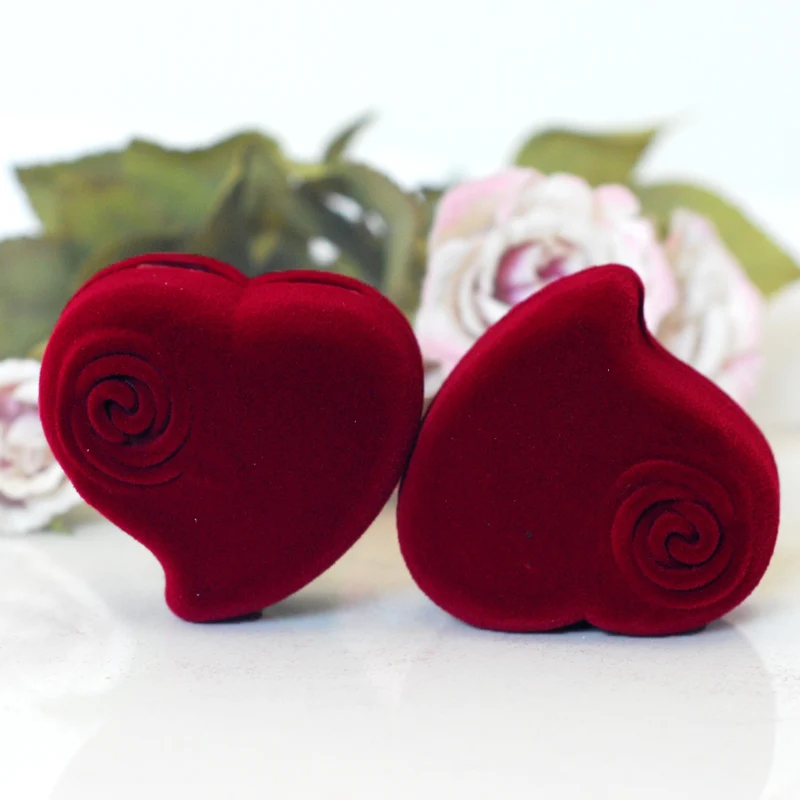 12 шт. коробочки для сережек в форме сердца темно красного цвета|heart shaped ring box|earring