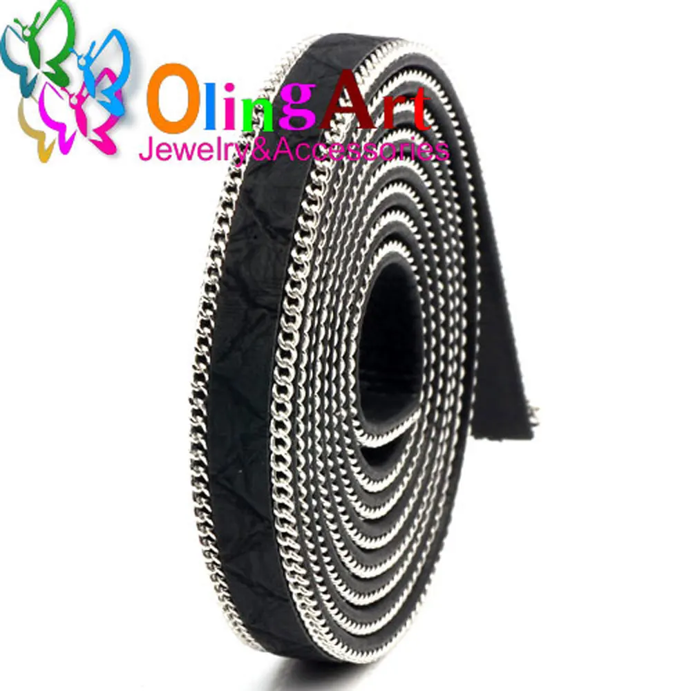 OlingArt 10*3 мм 1 м шнур из искусственной кожи черный цвет серебряная цепочка