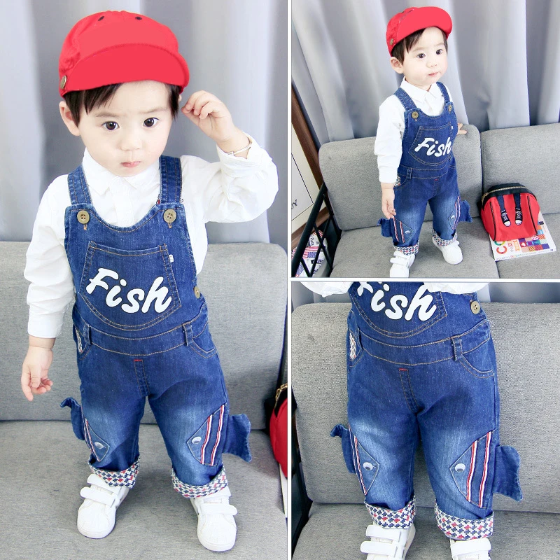 

DIIMUU Fashion Toddler Baby Clothing Boys Girls Overalls Denim Cotton Casual Jeans Pockets Letter Printing Rompers Jeans Pants
