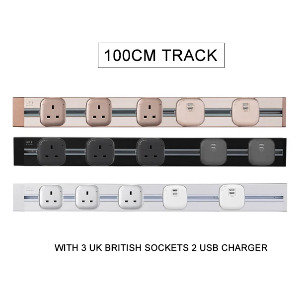 JOHO, 100 см, настенная розетка, алюминиевая, 8000 Вт, стандарт ЕС, электрическая розетка с двойным USB для гостиной, кухни, штепсельные розетки - Тип: 3 UK Socktes 2 USB