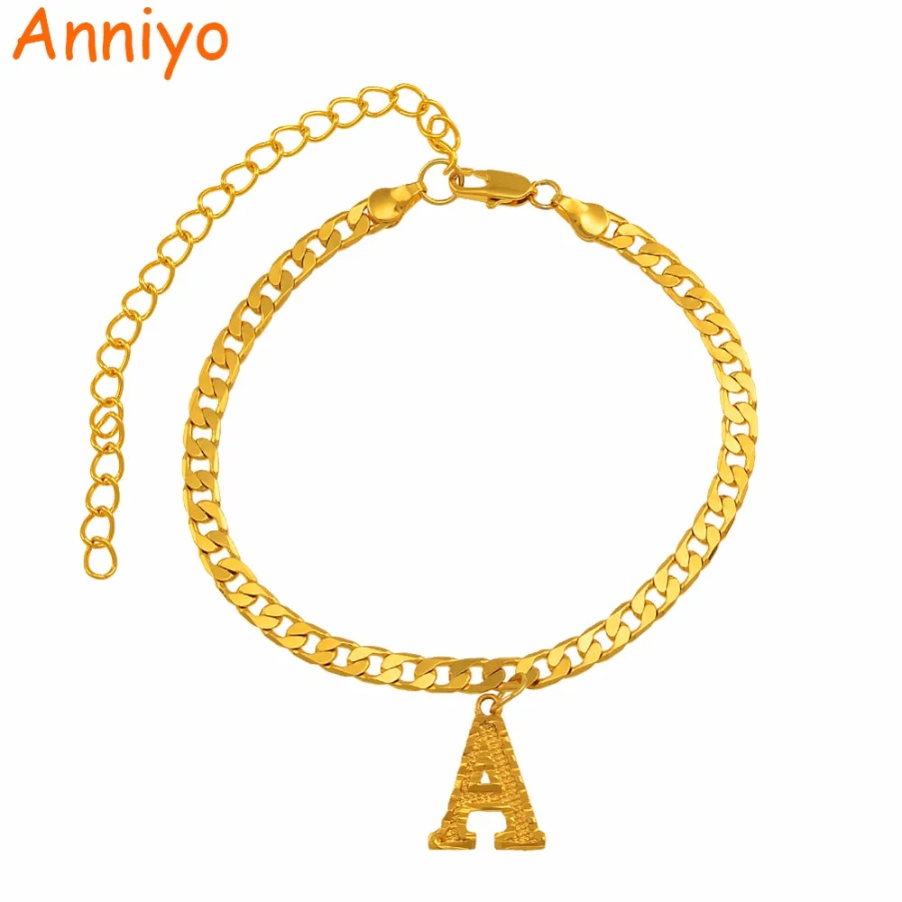 

Anniyo (Length 22cm+10cm Extend chain)A-Z 26 Letter Anklets Initial Women Fashion English Alphabet Chain Ankle Jewelry #067502