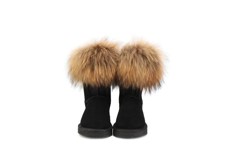 MBR FORCE Fashion Women's Natural Real fox Fur Snow Boots Genuine Cow Leather women Boots Female Warm Winter Boots Shoes